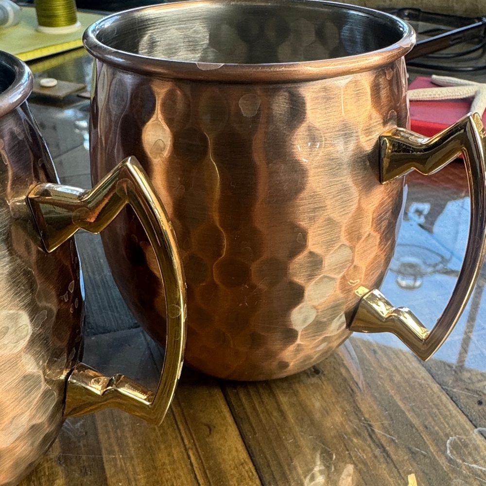 Copper Hammered Mugs Set